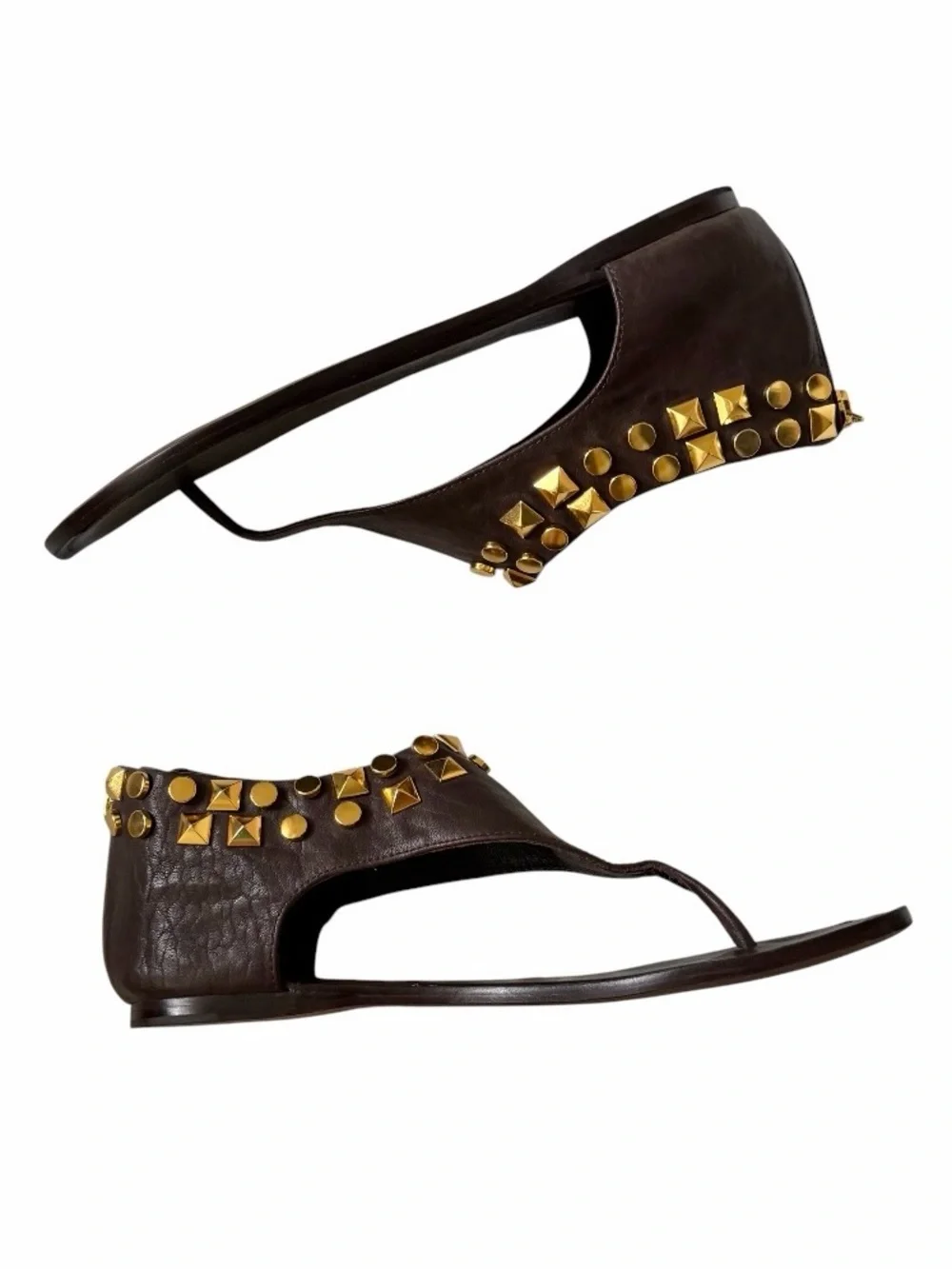 Tory Burch Dark Brown Gladiator Leather with Gold Studs Sandals Size 8